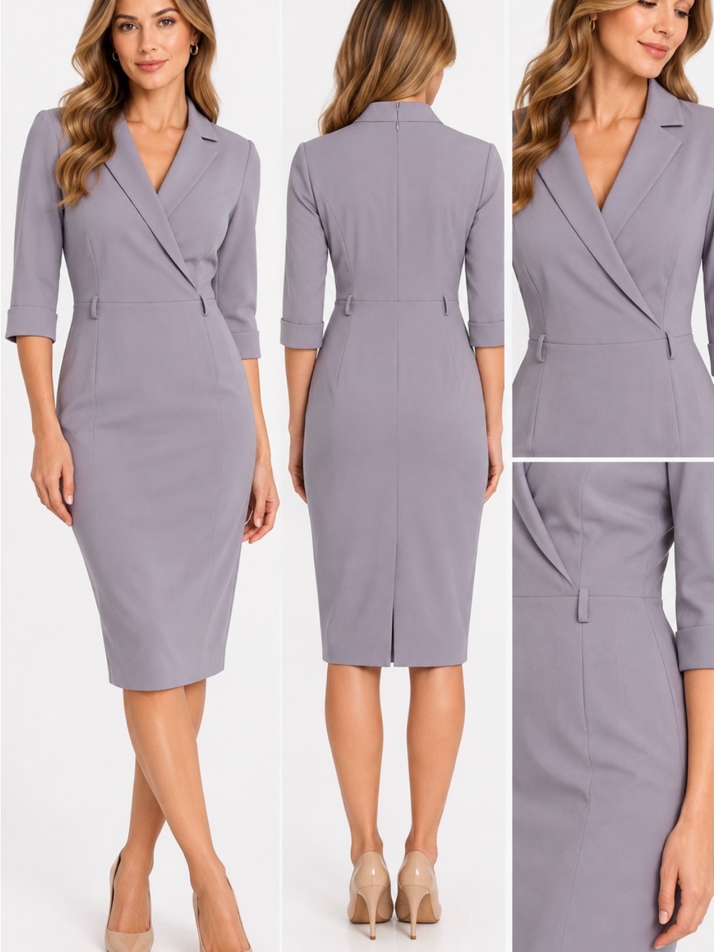NWT Donna Karan New York Size 8 Gray Lavender Wrap Sheath Midi Dress(no belt)